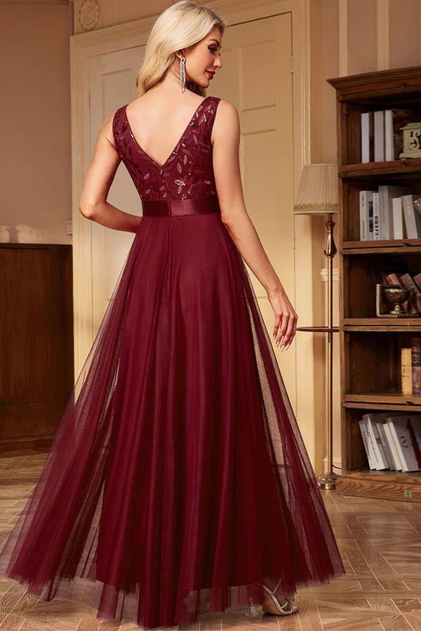 Robe Champêtre Bohème Demoiselle D’Honneur Longue Tulle Col V Dentelle Paillettes Élégante Soirée Été
