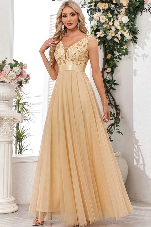 Robe Champêtre Bohème Demoiselle D’Honneur Longue Tulle Col V Dentelle Paillettes Élégante Soirée Été