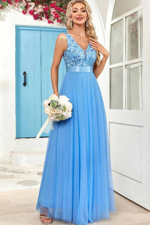 Robe Champêtre Bohème Demoiselle D’Honneur Longue Tulle Col V Dentelle Paillettes Élégante Soirée Été