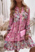 Robe Champêtre Bohème Fleurie Ample Col En V Manches Longues Robe De Plage