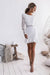 Robe Champêtre Bohème Mini Dentelle Blanche Dos Nu Manches Longues Taille Haute Moulante