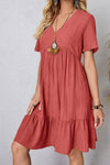 Robe Champêtre Col En V Manches Courtes Coupe A-Line