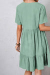 Robe Champêtre Col En V Manches Courtes Coupe A-Line