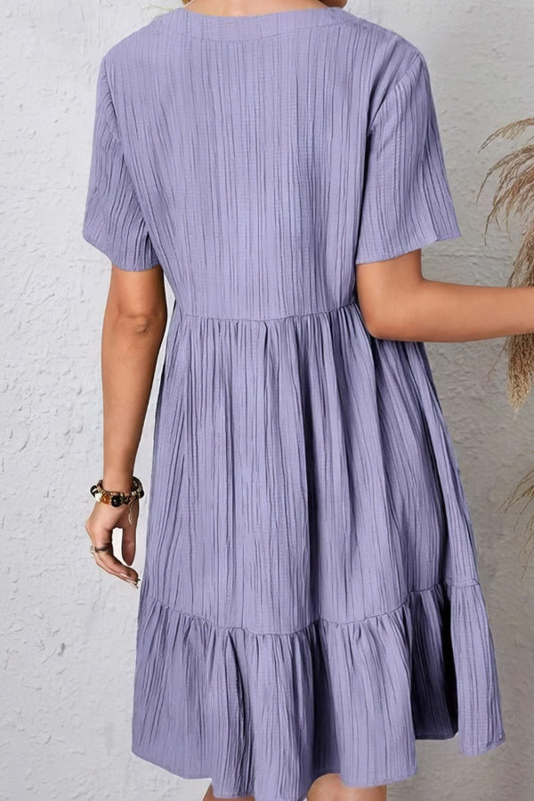 Robe Champêtre Col En V Manches Courtes Coupe A-Line