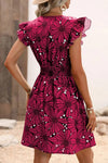Robe Champêtre Courte Col En V Manches Papillon Coupe A-Line Motifs Floraux