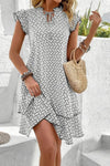 Robe Champêtre Courte Col En V Manches Papillon Coupe A-Line Ourlet Asymétrique