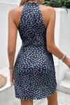 Robe Champêtre Courte Col Halter Sans Manches Drapée À Pois