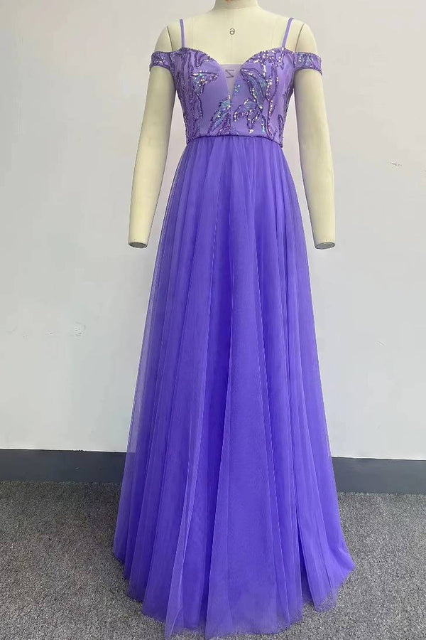 Robe Champêtre De Soirée Maxi À Paillettes Col Bardot Bretelles Fines Longue Fluide En Tulle