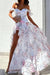 Robe Champêtre Fleurie Longue Fendue Épaules Dénudées Bretelles Col Cœur Blanc Rose Été Soirée