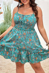 Robe Champêtre Grande Taille Imprimé Fleuri Bretelles Fines Taille Smockée