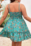 Robe Champêtre Grande Taille Imprimé Fleuri Bretelles Fines Taille Smockée