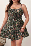 Robe Champêtre Grande Taille Imprimé Fleuri Bretelles Fines Taille Smockée