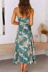 Robe Champêtre Longue À Fleurs Bretelles Fines Nœud Poitrine Taille Haute Fente Latérale