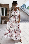 Robe Champêtre Longue Bohème À Fleurs Épaules Nues Bretelles Spaghetti