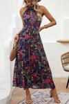 Robe Champêtre Longue Bohème Été Col Halter Dos Nu Sans Manches Robe De Plage