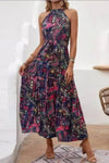 Robe Champêtre Longue Bohème Été Col Halter Dos Nu Sans Manches Robe De Plage