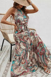 Robe Champêtre Longue Bohème Été Col Halter Dos Nu Sans Manches Robe De Plage
