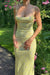 Robe Champêtre Longue Col Carré Bretelles Fines Coupe Sirène Fleurie Dos Nu