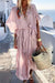 Robe Champêtre Longue Col En V Manches Courtes Coupe Portefeuille À Volants Rose Poudré