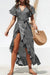 Robe Champêtre Longue Col En V Manches Papillon Coupe Portefeuille Ourlet Asymétrique Volant