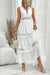 Robe Champêtre Longue Col En V Sans Manches Dentelle Blanche Coupe A-Line Jupe À Étages
