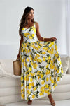 Robe Champêtre Longue De Plage Blanche Imprimée Citron Taille Haute À Bretelles