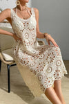 Robe Champêtre Longue En Crochet Ajouré À Fleurs 3D Sans Manches À Lacets Plage
