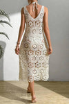 Robe Champêtre Longue En Crochet Ajouré À Fleurs 3D Sans Manches À Lacets Plage