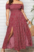 Robe Champêtre Longue Grande Taille Col Bardot Épaules Dénudées Coupe A-Line Fendue Fleurie