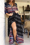 Robe Champêtre Longue Maxi Bohème Manches Longues Motifs Fleuris