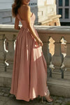 Robe Champêtre Longue Sexy Col En V Ourlet Asymétrique Plissée Soirée Demoiselle D’Honneur Rose
