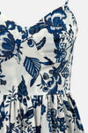 Robe Champêtre Maxi Bretelles Spaghetti Col Cœur Sans Manches Coupe Évasée Imprimé Bleu