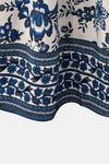 Robe Champêtre Maxi Bretelles Spaghetti Col Cœur Sans Manches Coupe Évasée Imprimé Bleu