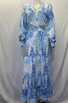 Robe Champêtre Maxi Col V Profond Manches Longues Taille Ajourée Coupe Évasée Volantée