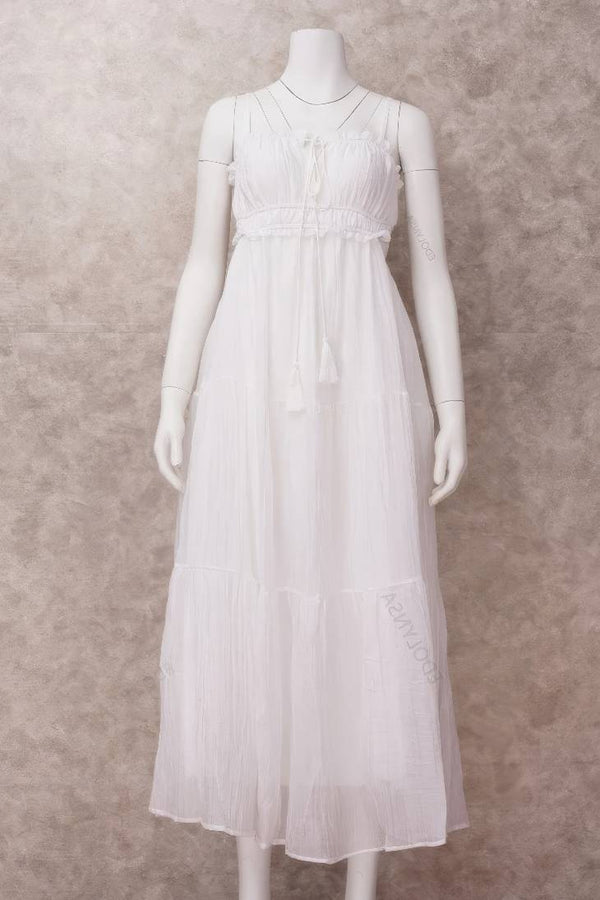 Robe Champêtre Maxi Dos Nu Col Droit Bretelles Spaghetti Taille Empire Fluide Bohème Été Élégante