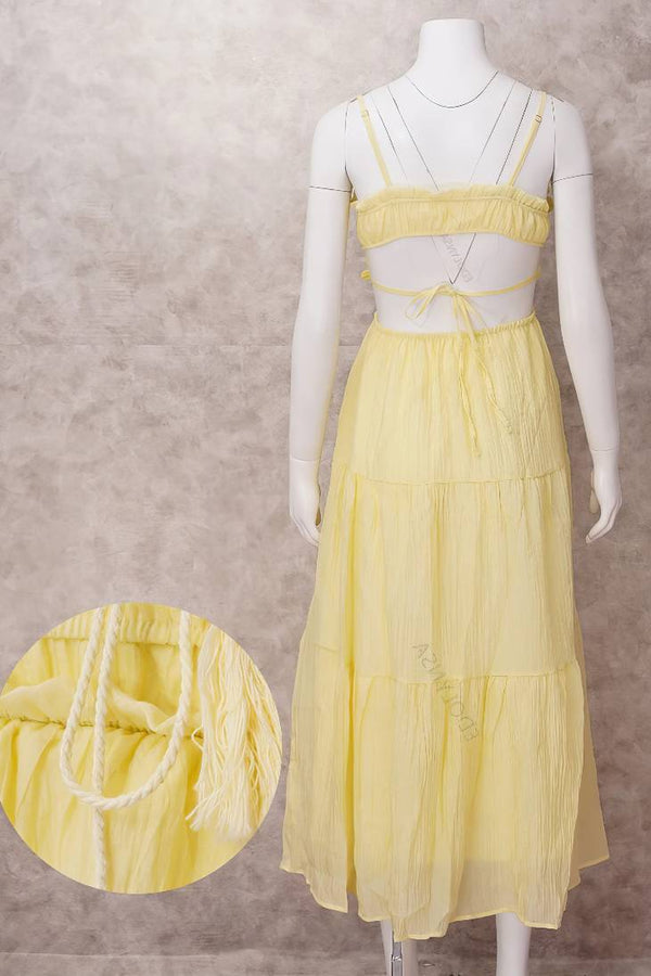 Robe Champêtre Maxi Dos Nu Col Droit Bretelles Spaghetti Taille Empire Fluide Bohème Été Élégante