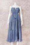 Robe Champêtre Maxi Dos Nu Col Droit Bretelles Spaghetti Taille Empire Fluide Bohème Été Élégante