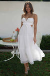 Robe Champêtre Maxi Dos Nu Col Droit Bretelles Spaghetti Taille Empire Fluide Bohème Été Élégante