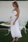 Robe Champêtre Maxi Dos Nu Col Droit Bretelles Spaghetti Taille Empire Fluide Bohème Été Élégante