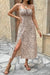 Robe Champêtre Midi À Bretelles Sans Manches Taille Haute Fente Latérale Coupe A-Line