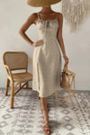 Robe Champêtre Midi À Fines Bretelles Imprimé Fleuri Coupe A Fente Latérale