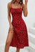 Robe Champêtre Midi Col Carré Bretelles Fines Sans Manches Fendue Fleurie