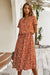 Robe Champêtre Midi Col Chemise Manches Courtes Taille Ceinturée Coupe A-Line À Pois