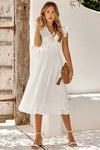 Robe Champêtre Midi Col En V Manches Courtes Volantées Coupe A-Line