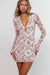Robe Champêtre Mini À Fleurs Manches Longues Évasées Col V À Lacets Moulante