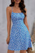 Robe Champêtre Petites Fleurs Fines Bretelles Dos Nu Coupe Évasée Sans Manches