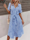 Robe Champêtre Robe Mi Longue Décontractée Col V Manches Courtes Ceinture Nouée Imprimé Floral Bohème Plage Été