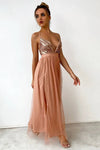 Robe Champêtre Sexy De Soirée Fendue Dos Nu Maxi À Paillettes Élégante À Bretelles