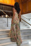 Robe Champêtre À Imprimé Floral Bretelles Spaghetti Bustier Corset Dos Nu Fente Haute