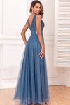 Robe Champêtre Bohème Demoiselle D’Honneur Longue Tulle Col V Dentelle Paillettes Élégante Soirée Été